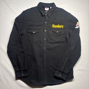Levis NFL Pittsburgh Steelers Mens Black Western Snap Front Knit Shirt Medium